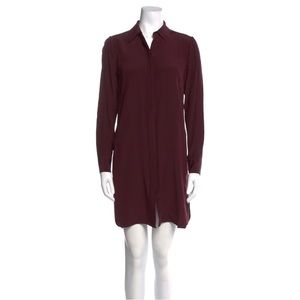 Vince Designer Burgundy Silk Shirt Dress